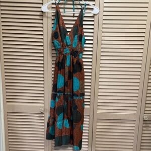 Elegant Brown and Teal Dress